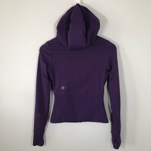 Lululemon Reversible Hooded Jacket  Purple Peacock Feather Print Size 2 - Picture 11 of 13